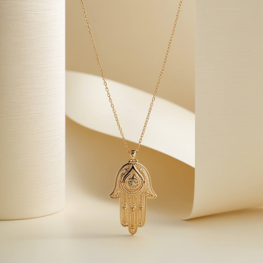 Złoty Naszyjnik Motyw Hamsa Elegancki