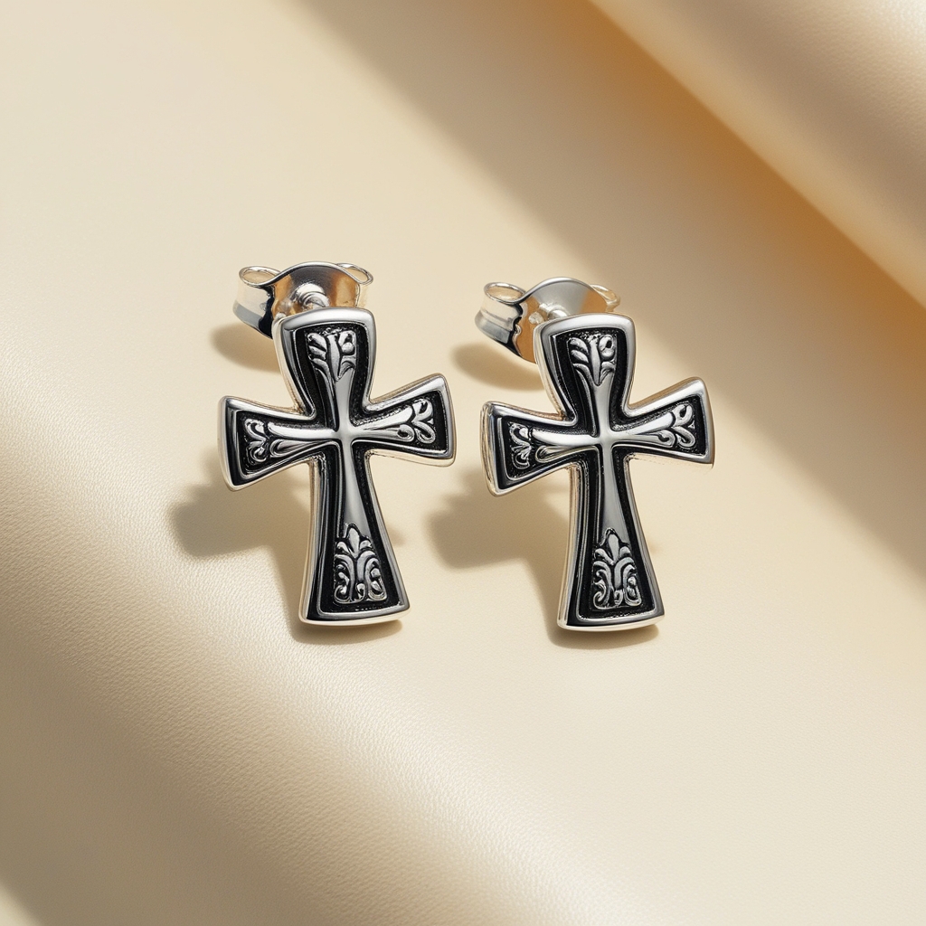 kolczyki krzyż srebrne